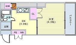 ヒルズコート2 1DKの間取図画像