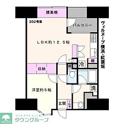 ヴィルヌーブ横浜・紅葉坂 1LDKの間取図画像