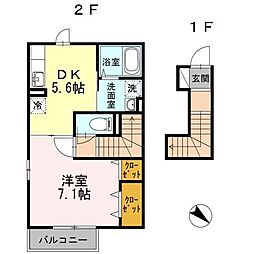 アロサールK 1DKの間取図画像
