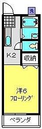 コーポ草風A棟 2階1Kの間取り