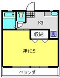 三村ビル 2階1Kの間取り