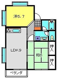ハイツパークサイドNo.3 2階2LDKの間取り
