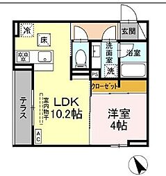 D'Bless和田町 1LDKの間取図画像
