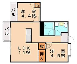 JR鹿児島本線 九州工大前駅 徒歩11分の賃貸マンション 4階2LDKの間取り