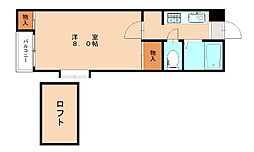 ディアコートカネト 2階1Kの間取り