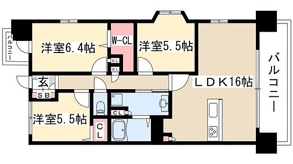 アデグランツ藤が丘 106｜愛知県名古屋市名東区宝が丘(賃貸マンション3LDK・1階・74.58㎡)の写真 その2