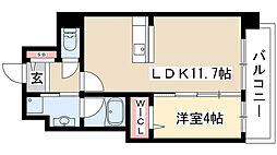 エルミタージュ桜山 1LDKの間取図画像