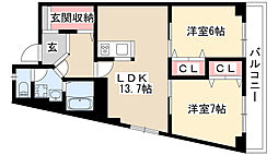 丸美ハイツ 2LDKの間取図画像