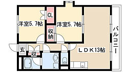 レージュ原 2LDKの間取図画像