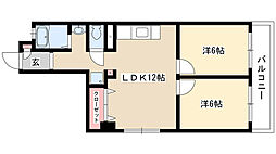 ゴールドパレス香流 2DKの間取図画像