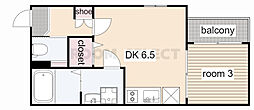 こぐまヴィラ尾頭橋 1DKの間取図画像
