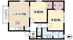 ウィルモア鴻の巣パーク 2LDKの間取図画像