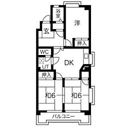 グリーンヒルズ猪子石A棟 3DKの間取図画像