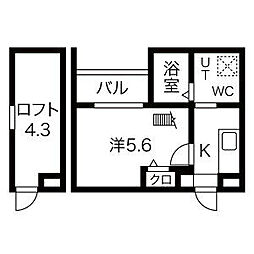 CRASTINE高畑 1Kの間取図画像