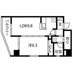 レインボーピア八熊 1LDKの間取図画像