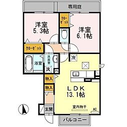 オハナ南陽D棟 2LDKの間取図画像
