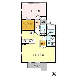 メイプルヒルズD 1LDKの間取図画像