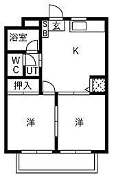 ユース宝扇 2DKの間取図画像