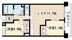 ユーハウス鶴舞2 2LDKの間取図画像
