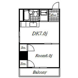 パークサイドメゾン伏見 1DKの間取図画像