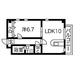 ウエストプレイストクヤマ 1LDKの間取図画像