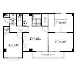 ミキハイツA 3DKの間取図画像