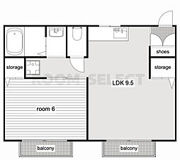 カームヤハギ 1LDKの間取図画像