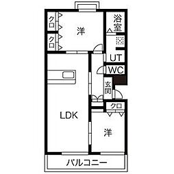 Mメゾン上野 2LDKの間取図画像