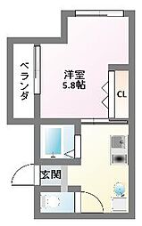 ブリエハイム 2階1Kの間取り