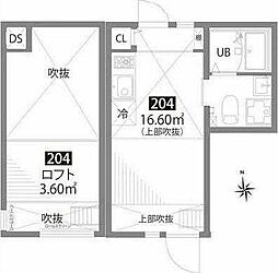 JR総武線 阿佐ケ谷駅 徒歩12分の賃貸アパート 2階ワンルームの間取り