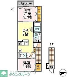 アンジュール等々力 2階2DKの間取り