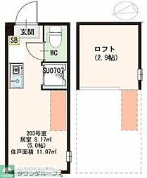 ハーモニーテラス西荻南 2階ワンルームの間取り