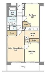 ＵＵＲコート白鷺 3階2LDKの間取り