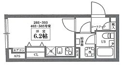 COCOCUBE井草 2階ワンルームの間取り