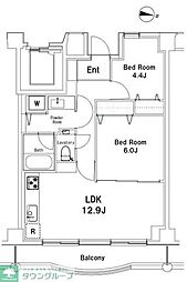 ソサエティ中野富士見町 5階2LDKの間取り
