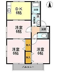 ビューパレスII 1階3DKの間取り