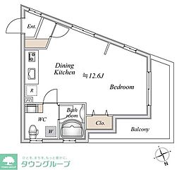 ドゥーエ阿佐ヶ谷 2階ワンルームの間取り