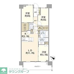 シティハウス中野テラス（012225） 3階3LDKの間取り