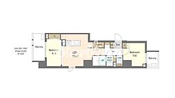 エスレジデンス浅草ディヴァ―ス 8階2LDKの間取り