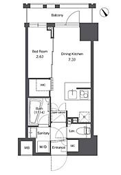 コンフォリア台東根岸 2階1DKの間取り