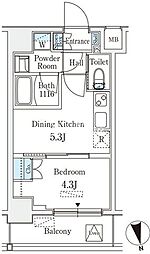 クラリティア浅草 8階1DKの間取り