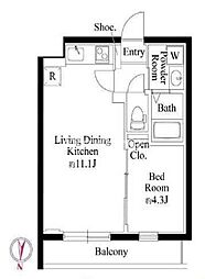 カーサフィオーレ南千住(CASA FIORE南千住) 1LDKの間取図画像