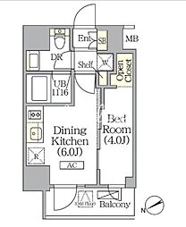 ジオエント町屋 1DKの間取図画像