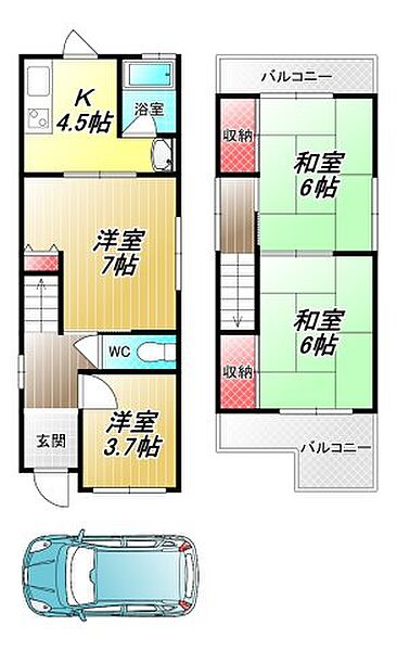 東町1丁目貸家 ｜大阪府八尾市東町1丁目(賃貸一戸建4K・1階・62.21㎡)の写真 その2