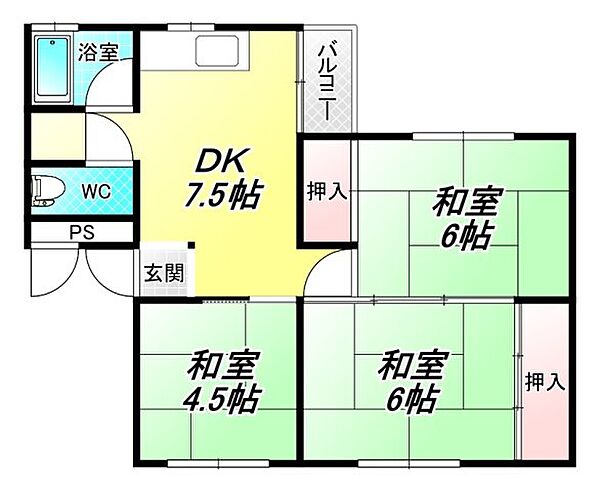 幸鶴コーポラス 202｜大阪府八尾市桜ヶ丘4丁目(賃貸マンション3DK・2階・51.00㎡)の写真 その2