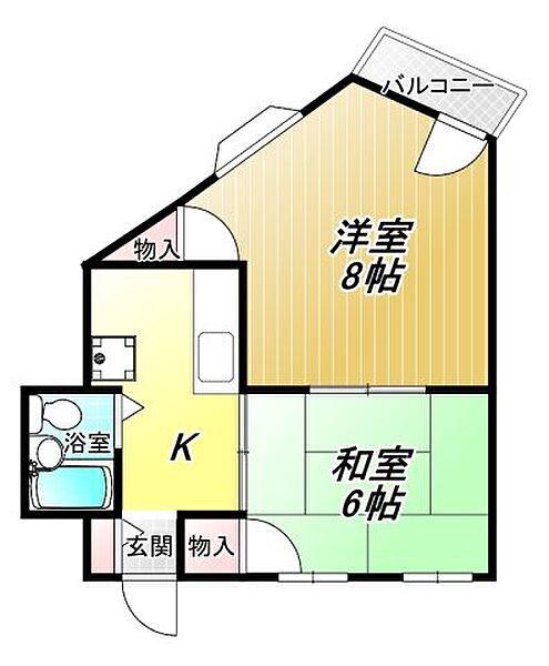 川本ビル 201｜大阪府八尾市北本町3丁目(賃貸アパート2K・2階・30.00㎡)の写真 その2