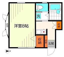 グレーハウス（3） 2階1Kの間取り