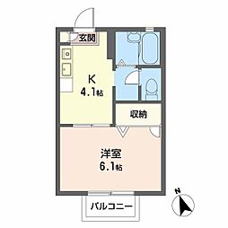 オークタウン書写D棟 1Kの間取図画像