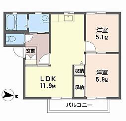マインドハイツ辻井A 2LDKの間取図画像