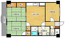 広島電鉄1系統 県病院前駅 徒歩3分の賃貸マンション 4階3LDKの間取り